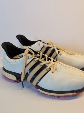 Adidas Tour360 Golf Shoes Size 10 Men White Black Red Spiked Boost Leather